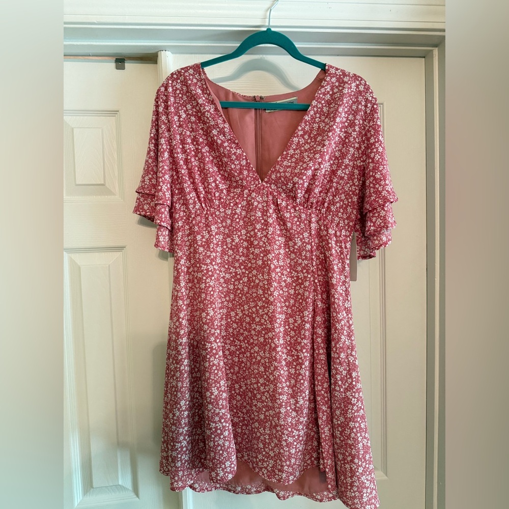 Lizard Thicket Floral Pink Dress with Ruffle Sleeves